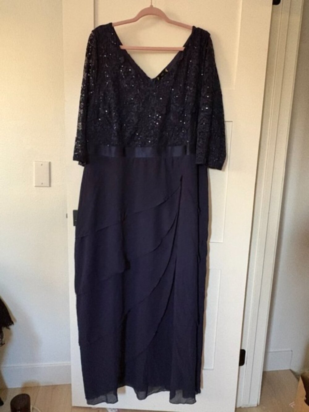 NWT MissMay Navy Blue Sequin Lace Chiffon Formal Maxi Dress 4XL